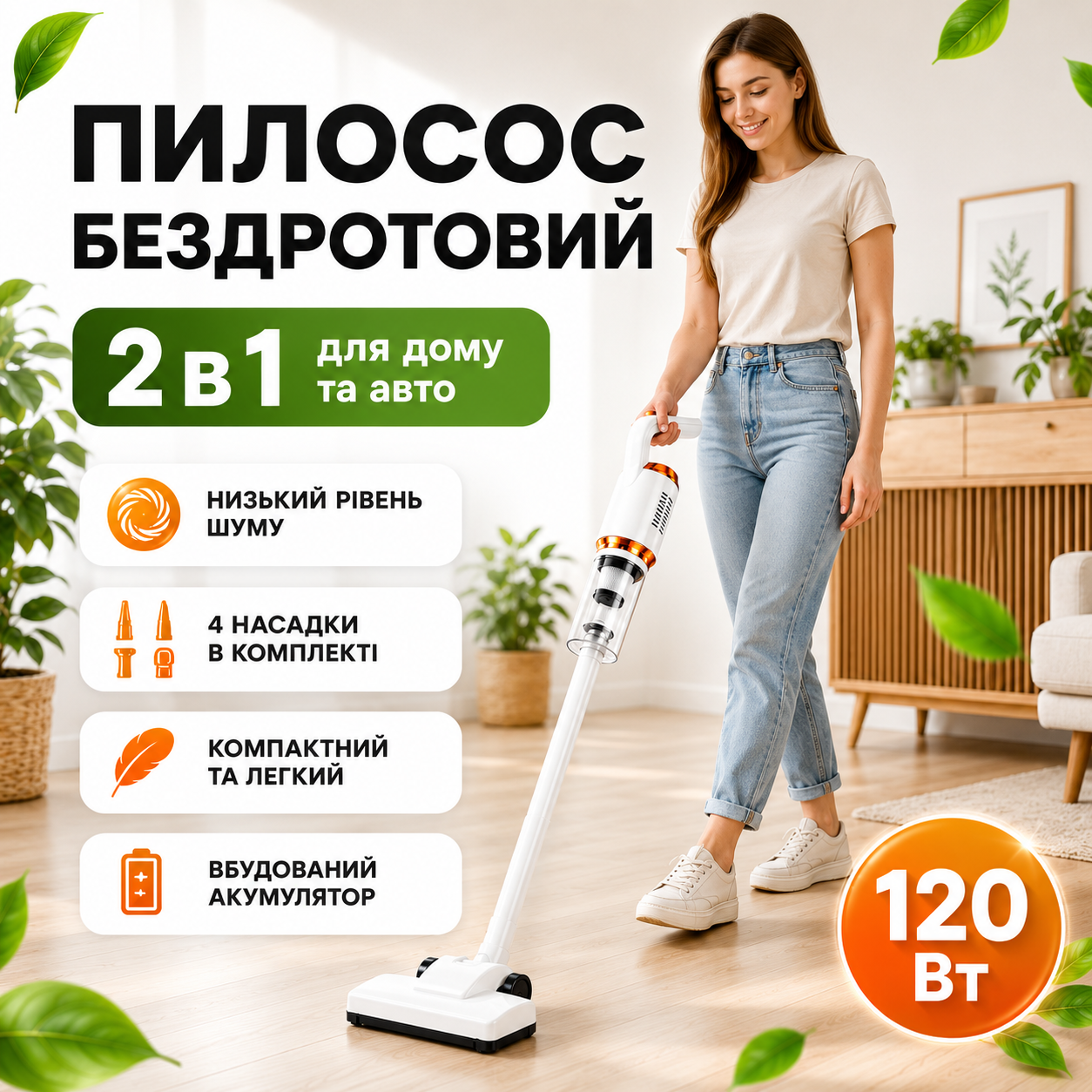 Бездротовий пилосос 120Вт